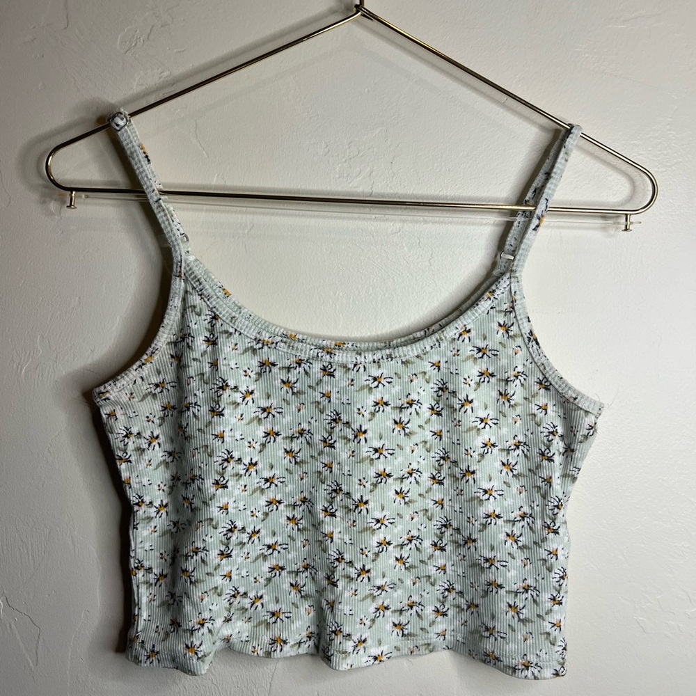 Hollister Light Green crop Floral‎ Camisole medium